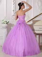Lavender Ball Gown Strapless Floor-length Taffeta and Tulle Beading Sweet 16 Dress