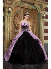 Lavender Ball Gown Strapless Floor-length Taffeta Appliques Quinceanera Dress