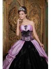 Lavender Ball Gown Strapless Floor-length Taffeta Appliques Quinceanera Dress