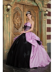 Lavender Ball Gown Strapless Floor-length Taffeta Appliques Quinceanera Dress