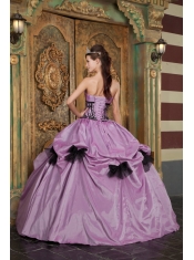 Lavender Ball Gown Strapless Floor-length Taffeta Appliques Quinceanera Dress