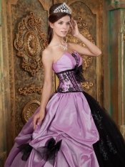 Lavender Ball Gown Strapless Floor-length Taffeta Appliques Quinceanera Dress