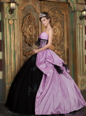 Lavender Ball Gown Strapless Floor-length Taffeta Appliques Quinceanera Dress