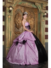 Lavender Ball Gown Strapless Floor-length Taffeta Appliques Quinceanera Dress