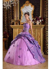 Lavender Ball Gown Strapless Floor-length Taffeta Beading Quinceanera Dress