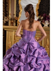 Lavender Ball Gown Strapless Floor-length Taffeta Beading Quinceanera Dress