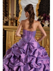 Lavender Ball Gown Strapless Floor-length Taffeta Beading Quinceanera Dress