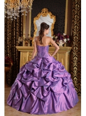 Lavender Ball Gown Strapless Floor-length Taffeta Beading Quinceanera Dress