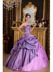 Lavender Ball Gown Strapless Floor-length Taffeta Beading Quinceanera Dress