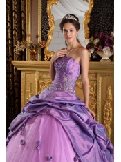 Lavender Ball Gown Strapless Floor-length Taffeta Beading Quinceanera Dress