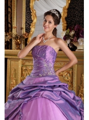 Lavender Ball Gown Strapless Floor-length Taffeta Beading Quinceanera Dress