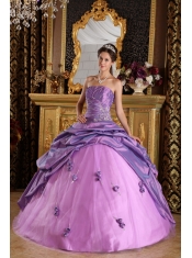 Lavender Ball Gown Strapless Floor-length Taffeta Beading Quinceanera Dress