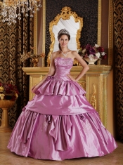 Lavender Ball Gown Strapless Floor-length Taffeta Beading Quinceanera Dress