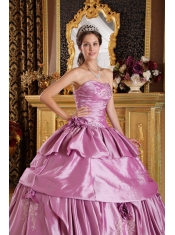 Lavender Ball Gown Strapless Floor-length Taffeta Beading Quinceanera Dress