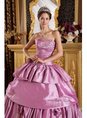 Lavender Ball Gown Strapless Floor-length Taffeta Beading Quinceanera Dress