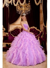 Lavender Ball Gown Sweetheart Floor-length Organza Beading Quinceanera Dress