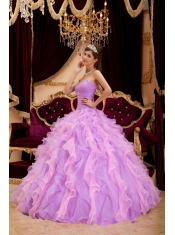 Lavender Ball Gown Sweetheart Floor-length Organza Beading Quinceanera Dress