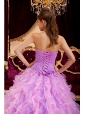 Lavender Ball Gown Sweetheart Floor-length Organza Beading Quinceanera Dress