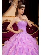 Lavender Ball Gown Sweetheart Floor-length Organza Beading Quinceanera Dress