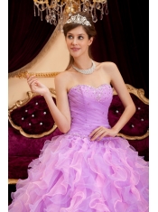 Lavender Ball Gown Sweetheart Floor-length Organza Beading Quinceanera Dress