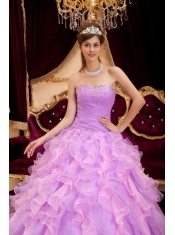 Lavender Ball Gown Sweetheart Floor-length Organza Beading Quinceanera Dress