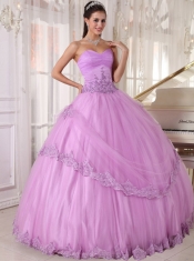 Lavender Ball Gown Sweetheart Floor-length Taffeta and Tulle Appliques Quinceanera Dress