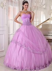 Lavender Ball Gown Sweetheart Floor-length Taffeta and Tulle Appliques Quinceanera Dress