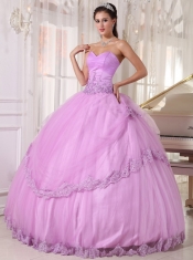 Lavender Ball Gown Sweetheart Floor-length Taffeta and Tulle Appliques Quinceanera Dress