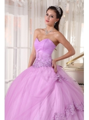 Lavender Ball Gown Sweetheart Floor-length Taffeta and Tulle Appliques Quinceanera Dress