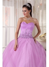 Lavender Ball Gown Sweetheart Floor-length Taffeta and Tulle Appliques Quinceanera Dress