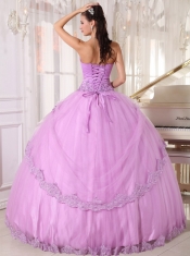 Lavender Ball Gown Sweetheart Floor-length Taffeta and Tulle Appliques Quinceanera Dress