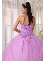 Lavender Ball Gown Sweetheart Floor-length Taffeta and Tulle Appliques Quinceanera Dress