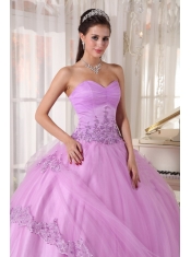 Lavender Ball Gown Sweetheart Floor-length Taffeta and Tulle Appliques Quinceanera Dress