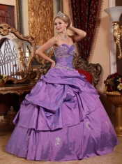 Lavender Ball Gown Sweetheart Floor-length Taffeta Appliques Quinceanera Dress