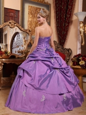 Lavender Ball Gown Sweetheart Floor-length Taffeta Appliques Quinceanera Dress