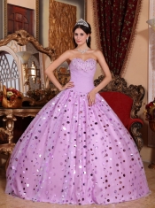 Lavender Ball Gown Sweetheart Floor-length Tulle Sequins Quinceanera Dress