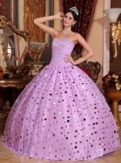 Lavender Ball Gown Sweetheart Floor-length Tulle Sequins Quinceanera Dress