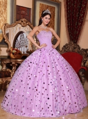 Lavender Ball Gown Sweetheart Floor-length Tulle Sequins Quinceanera Dress