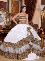 Leopard Print and White Ball Gown Strapless Floor-length Beading Quinceanera Dress