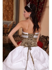 Leopard Print and White Ball Gown Strapless Floor-length Beading Quinceanera Dress