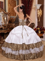 Leopard Print and White Ball Gown Strapless Floor-length Beading Quinceanera Dress