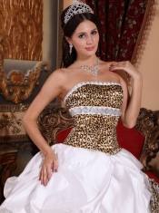 Leopard Print and White Ball Gown Strapless Floor-length Beading Quinceanera Dress