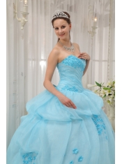 Light Blue Ball Gown Sweetheart Floor-length Organza Appliques Quinceanera Dress