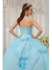 Light Blue Ball Gown Sweetheart Floor-length Organza Appliques Quinceanera Dress