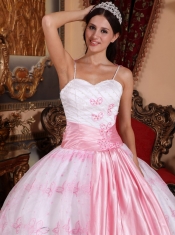 Light Pink Ball Gown Spaghetti Straps Floor-length Organza Embroidery Quinceanera Dress