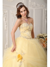 Light Yellow Ball Gown Sweetheart Floor-length Organza Appliques Quinceanera Dress