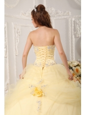 Light Yellow Ball Gown Sweetheart Floor-length Organza Appliques Quinceanera Dress