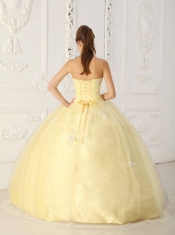 Light Yellow Ball Gown Sweetheart Floor-length Taffeta and Organza Appliques Quinceanera Dress