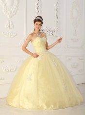 Light Yellow Ball Gown Sweetheart Floor-length Taffeta and Organza Appliques Quinceanera Dress