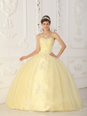 Light Yellow Ball Gown Sweetheart Floor-length Taffeta and Organza Appliques Quinceanera Dress